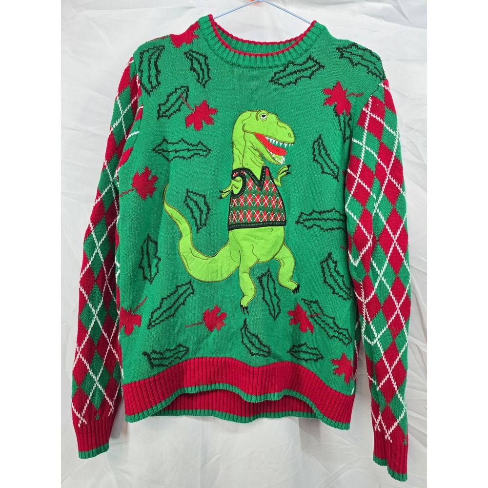 Blizzard Bay‎ Mens Green Dinosaur Ugly Christmas Sweater Size S
